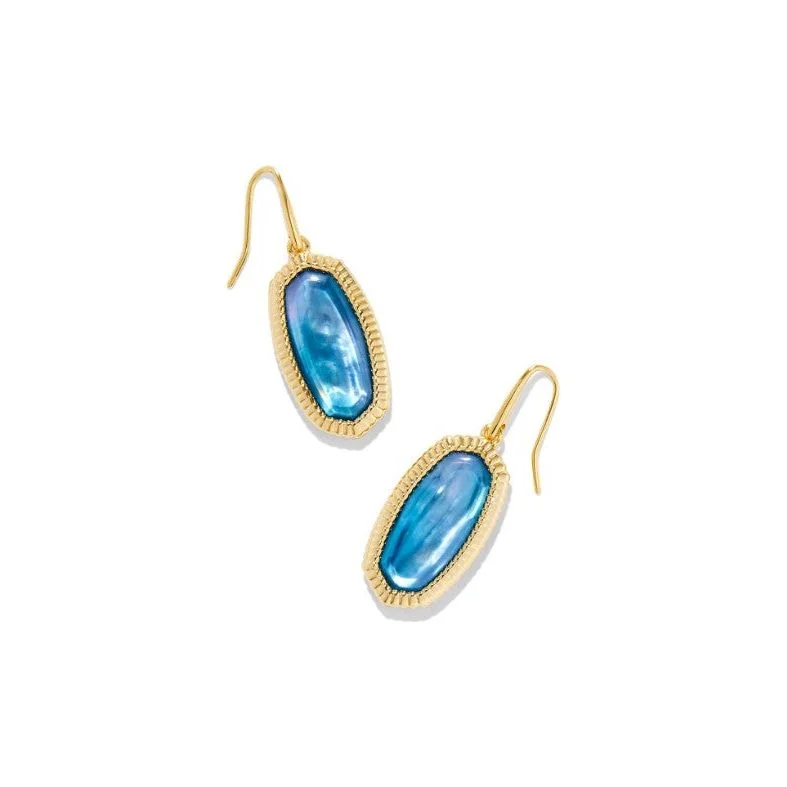 Vintage-inspired earrings for ladies -Kendra Scott Dani Gold Frame Drop Earrings In Indigo Watercolor Illusion