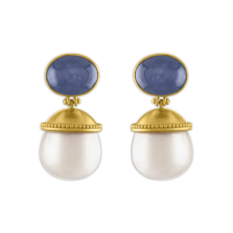 Classic gold hoop earrings for women -Purple Star Sapphire and South Sea Pearl Selene Earrings