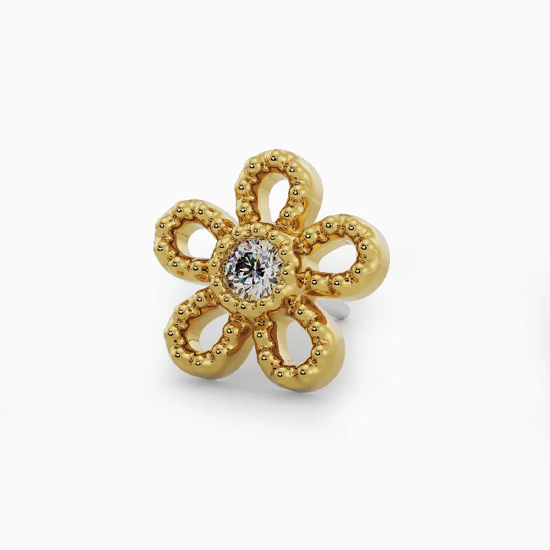 Statement pearl earrings for ladies -Dainty Diamond Daisy Flower Piercing Stud End