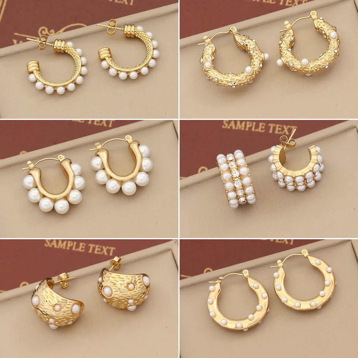 Ladies geometric stud earrings -1 Pair IG Style Simple Style C Shape Solid Color Inlay Stainless Steel Artificial Pearls Zircon 18K Gold Plated Ear Studs