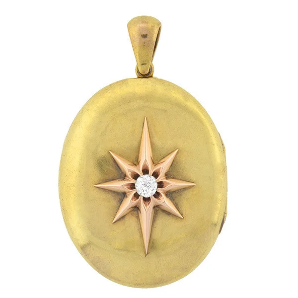 necklaces with star pendant -Victorian 15kt Diamond Starburst Locket 0.40ct