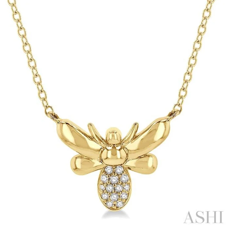 necklaces with gemstone beads -1/20 Ctw Bumble Bee Round Cut Diamond Petite Fashion Pendant With Chain in 10K Yellow Gold