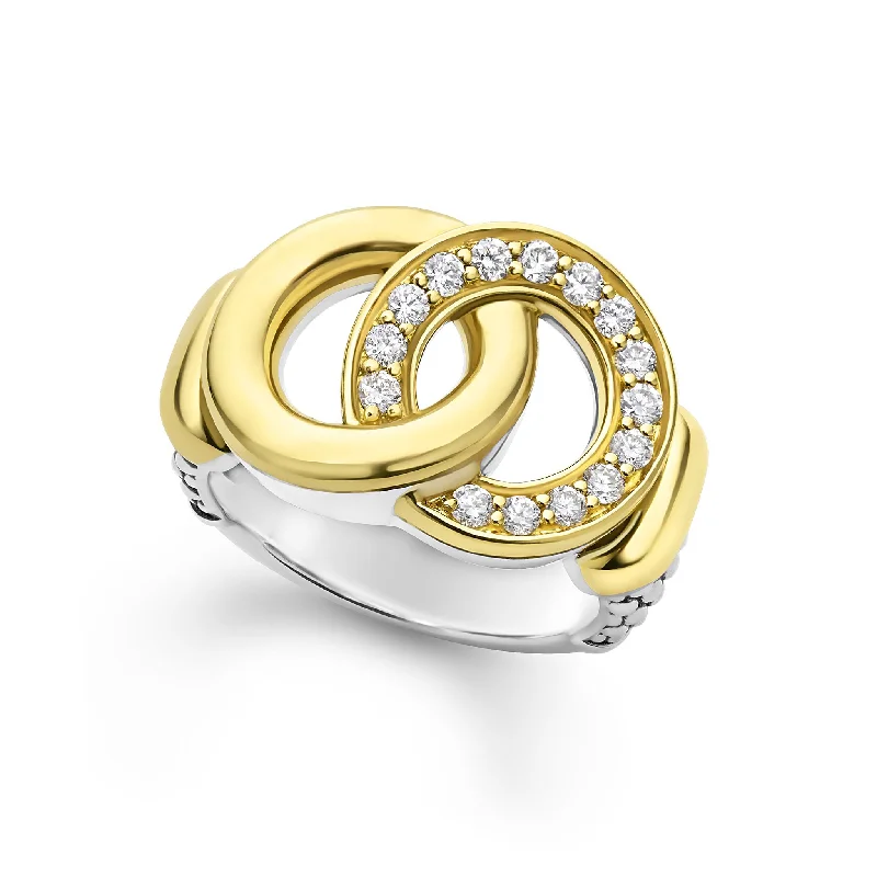 Ladies art deco engagement rings -Signature Caviar Two-Tone Interlocking Diamond Statement Ring