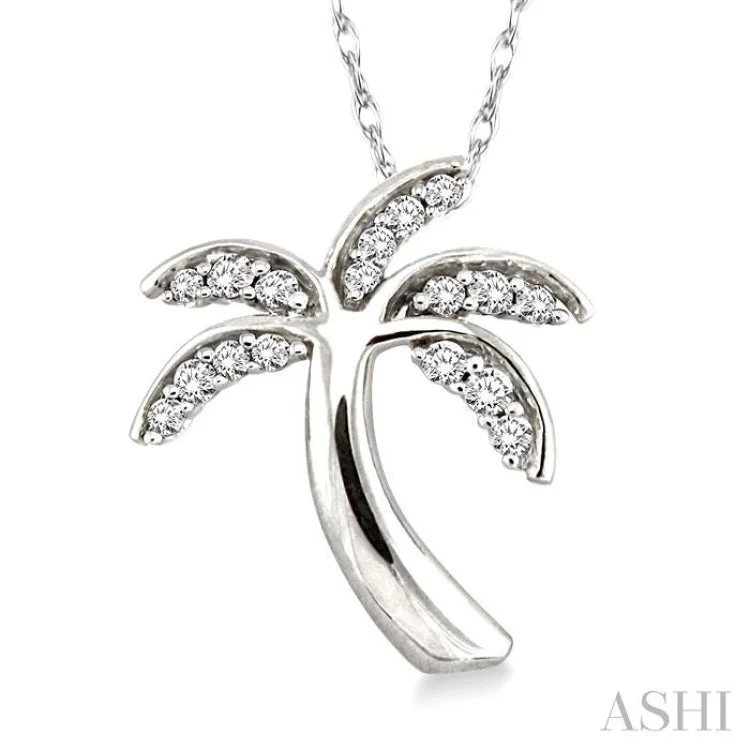 necklaces with arrow detail -1/10 Ctw Palm Tree Single Cut Diamond Pendant in 14K White Gold with Chain