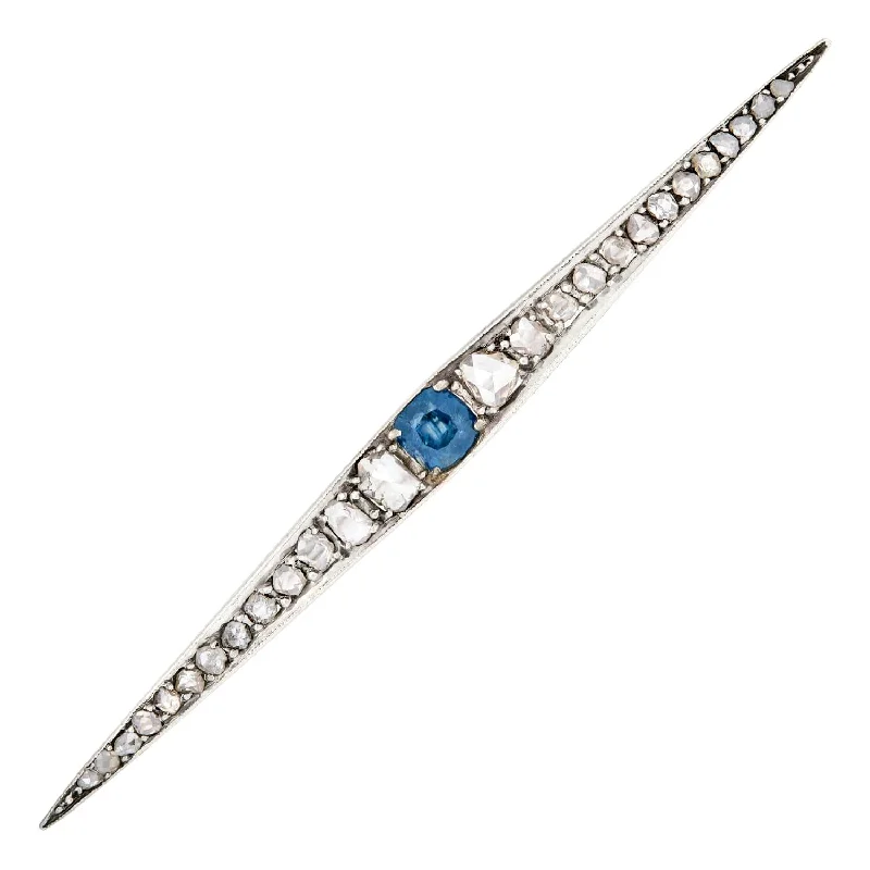 Elegant silver engagement rings for women -Victorian 18k/Sterling Silver Sapphire and Diamond Graduated Bar Pin