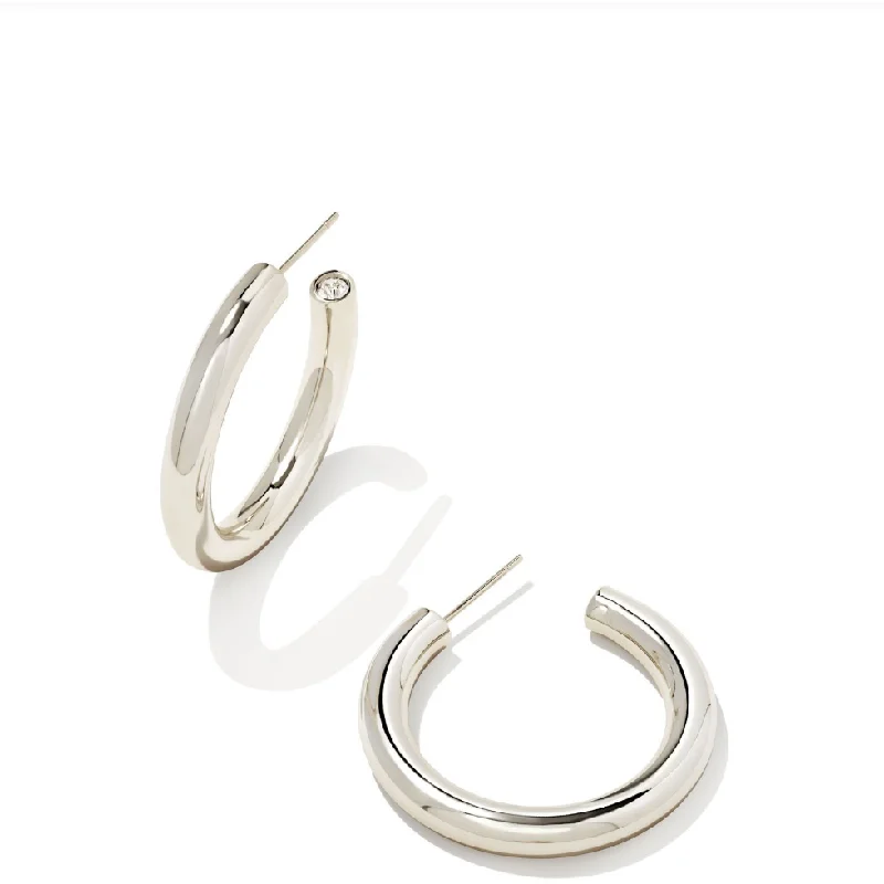 Ladies gemstone dangle earrings -Kendra Scott Colette Hoop Earrings in Silver Metal