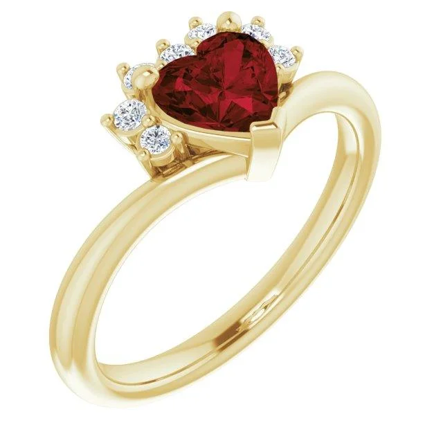 Ladies birthstone engagement rings -JDTKSP-72153 14K Natural Mozambique Garnet & .03 CTW Natural Diamond Heart Rring