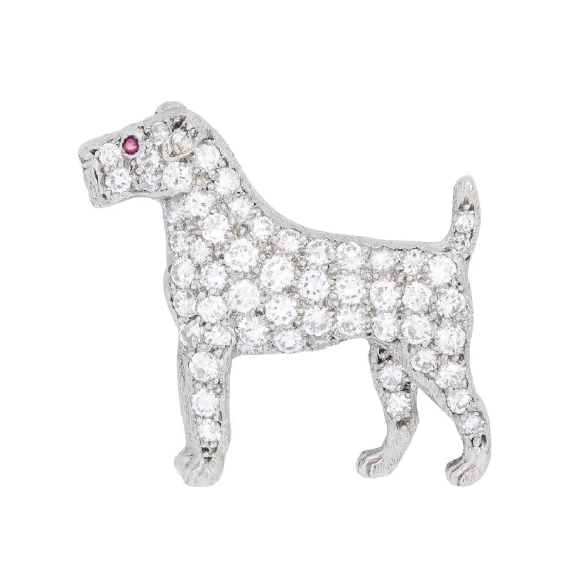 Statement engagement rings for ladies -TIFFANY & CO. Art Deco Platinum Diamond and Ruby Terrier Pin