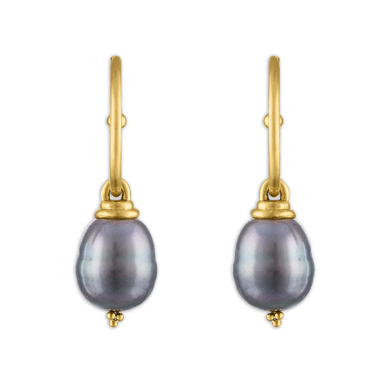 Ladies rose quartz earrings -Tahitian Pearl Hoop and Hook Earrings