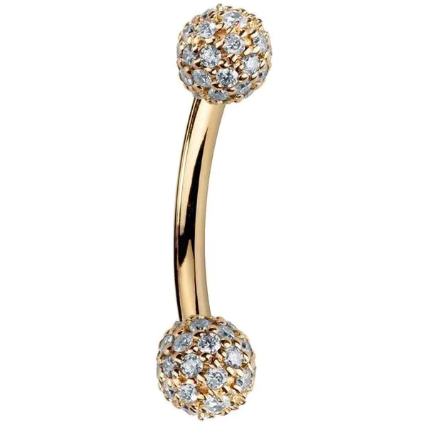 Simple platinum engagement rings for ladies -Diamond Pave 14K Gold Curved Barbell 5mm Balls