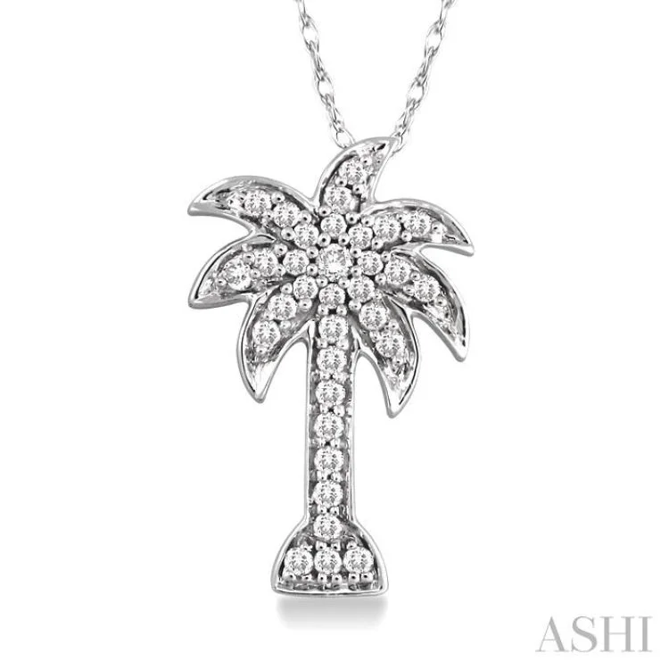 necklaces with opal gem -1/4 Ctw Palm Tree Round Cut Diamond Pendant in 14K White Gold with Chain