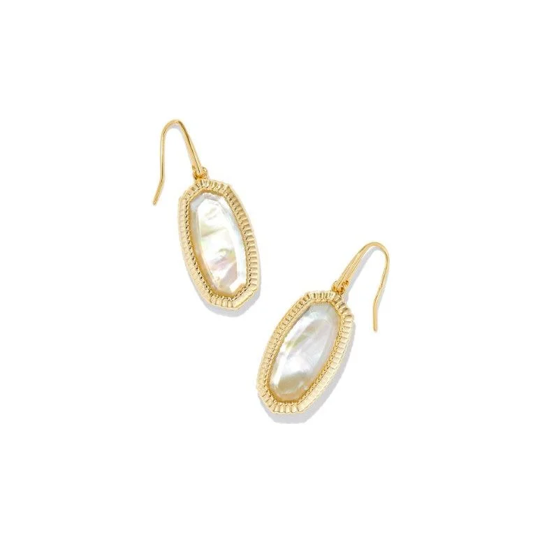 Simple gold stud earrings for women -Kendra Scott Dani Gold Frame Drop Earrings In Golden Abalone