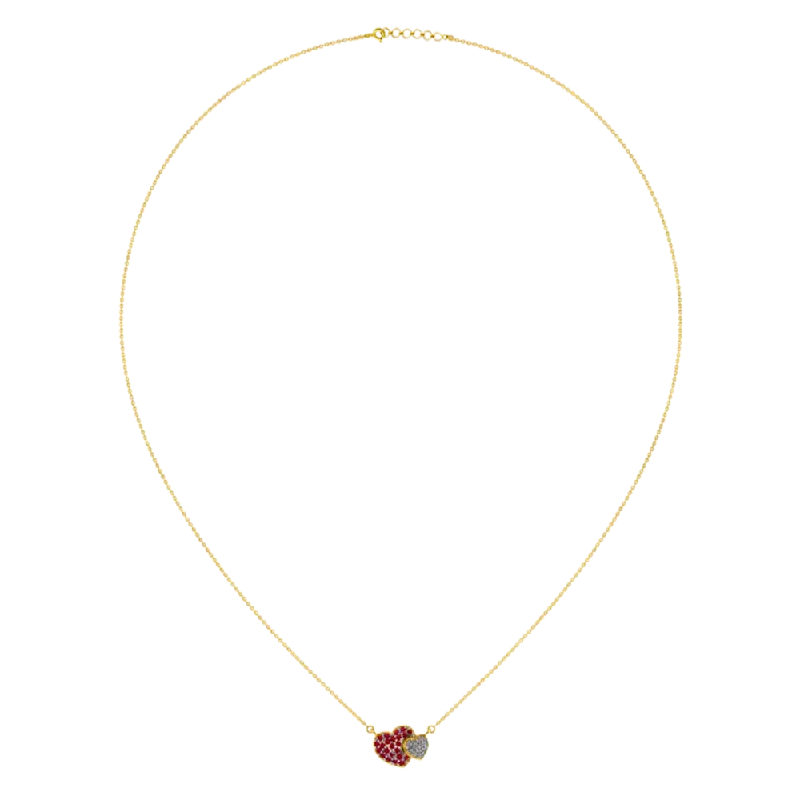 necklaces with evil eye -Heart-shaped 14k Gold Pendant With Diamond And Ruby Detailing