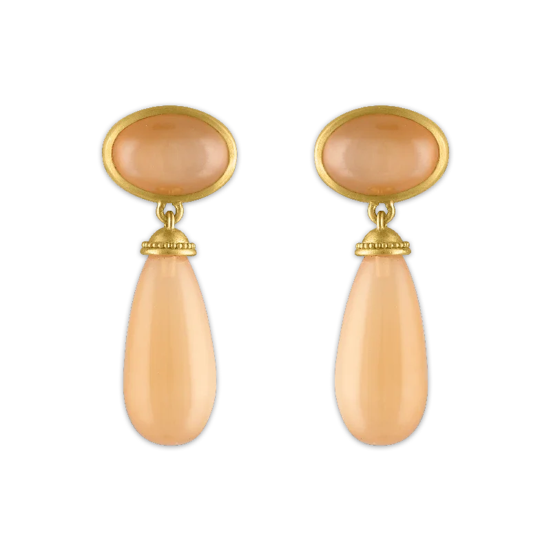 Ladies geometric earrings -Peach Moonstone Granulated Amphora Earrings