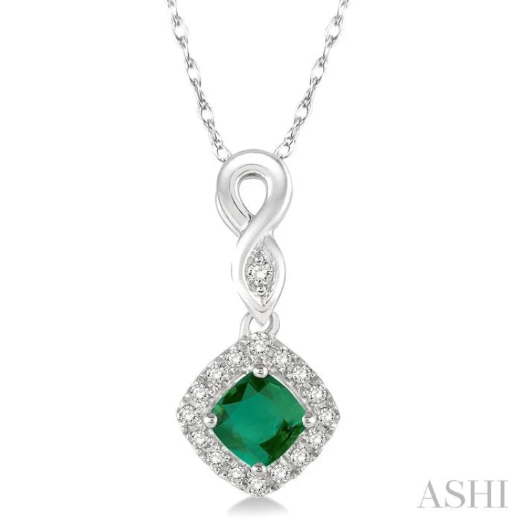 necklaces affordable luxury -4x4 MM Cushion Cut Emerald and 1/10 Ctw Round Cut Diamond Pendant in 10K White Gold with Chain