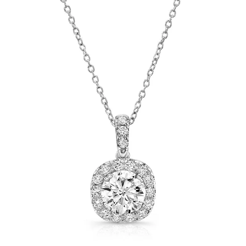 necklaces for couples love -Uneek Round Diamond Pendant with Dainty Cushion-Shaped Halo