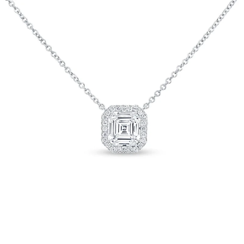 necklaces for prom night -Uneek Signature Collection Halo Asscher Diamond Drop Pendant