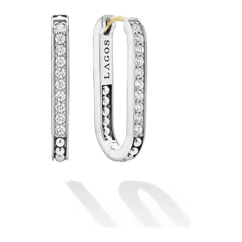 Elegant diamond earrings for women -Lagos Sterling Silver Caviar Spark Diamond Linear Huggie