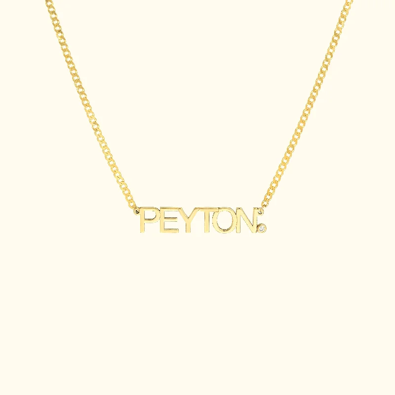 necklaces with sapphire blue -Block Nameplate Curb Chain Necklace with Diamond