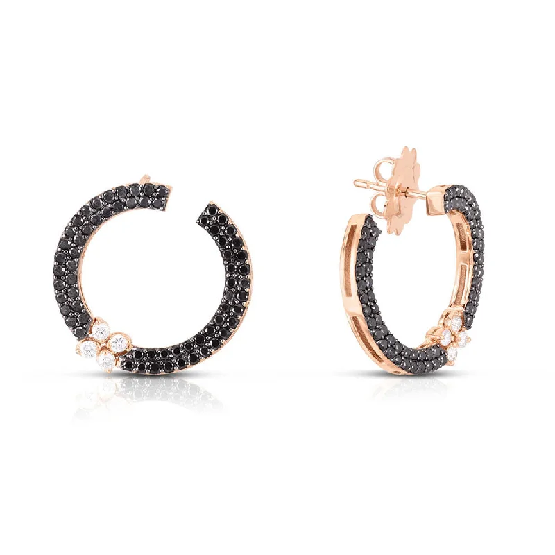 Simple gold stud earrings for women -Roberto Coin 18K Rose Gold Love in Verona Black Diamond Circle Earrings