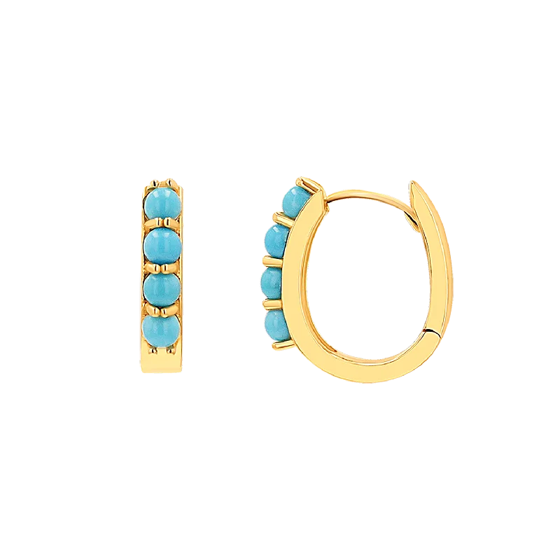 Elegant hoop earrings for women -Genuine Turquoise Paper Clip Huggie Hoops