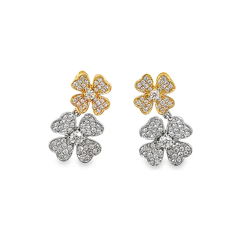 Diamond drop earrings for women -14K Gold Diamond Flower Drop Stud Earrings