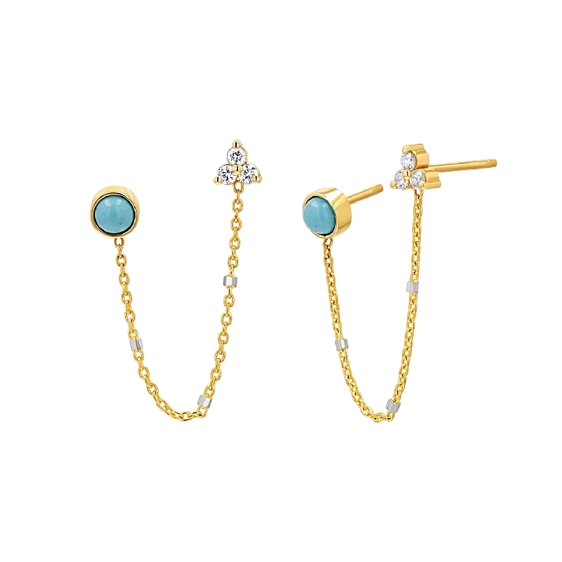 Small stud earrings for ladies -Turquoise & Diamond Duo Drop Earring