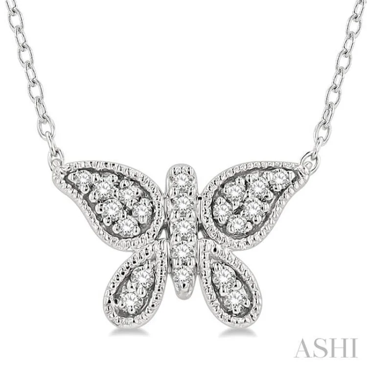 necklaces for anniversary surprise -1/10 Ctw Butterfly Petite Round Cut Diamond Fashion Pendant With Chain in 10K White Gold