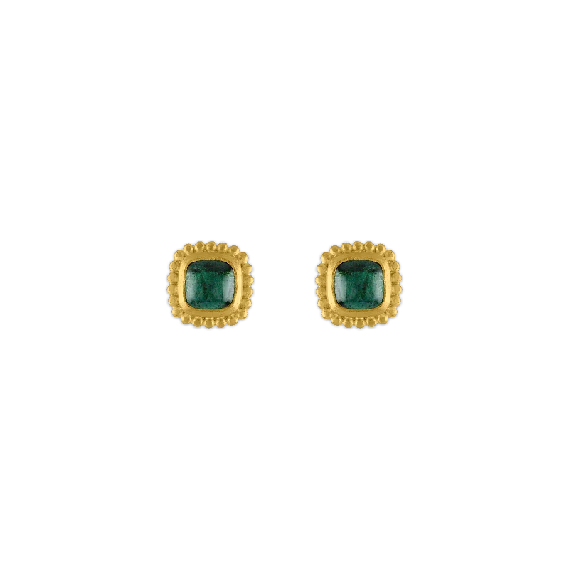 Ladies lightweight earrings -Green Tourmaline Granulated Stud Earrings