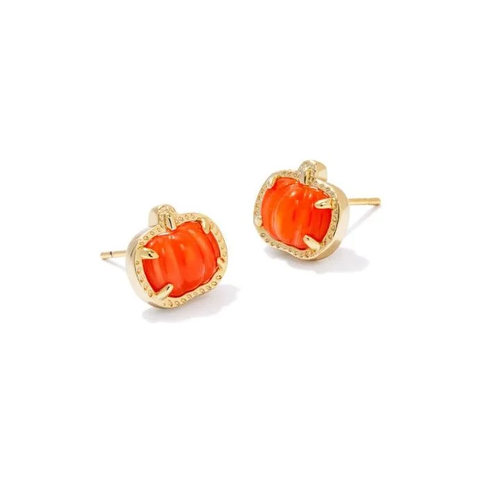 Modern dangle earrings for women -Kendra Scott Gold Pumpkin Stud Earrings in Orange Mother of Pearl