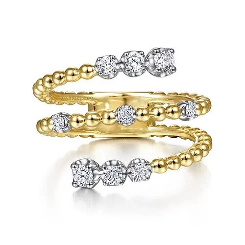 Elegant oval engagement rings for ladies -14K White&Yellow Gold Bujukan and Diamond Open Bypass Wrap Ring