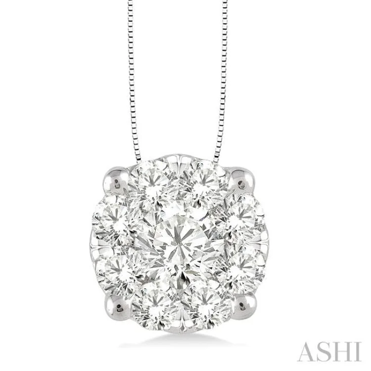 necklaces with white pearls -1 Ctw Round Cut Lovebright Diamond Pendant in 14K White Gold with Chain