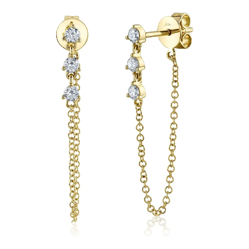 Ladies butterfly earrings -14K Yellow Gold Diamond Chain Earrings