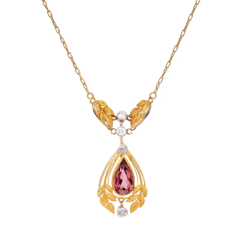 necklaces with black diamond -Tiffany & Co. Edwardian tourmaline diamond 18k yellow gold necklace