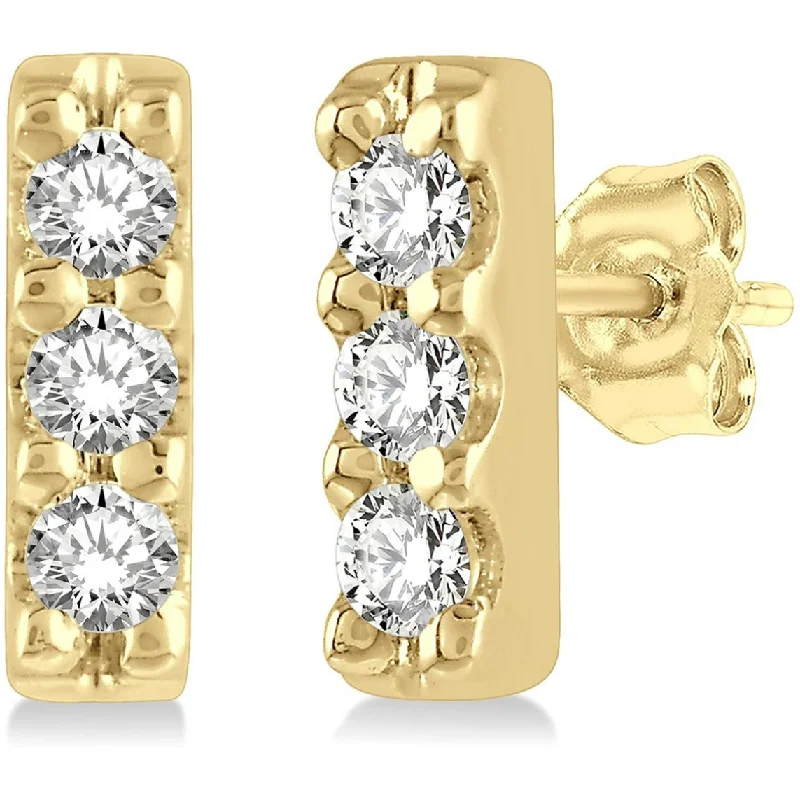 Ladies aquamarine earrings -10k Yellow Gold Petite Diamond Bar Stud Earrings