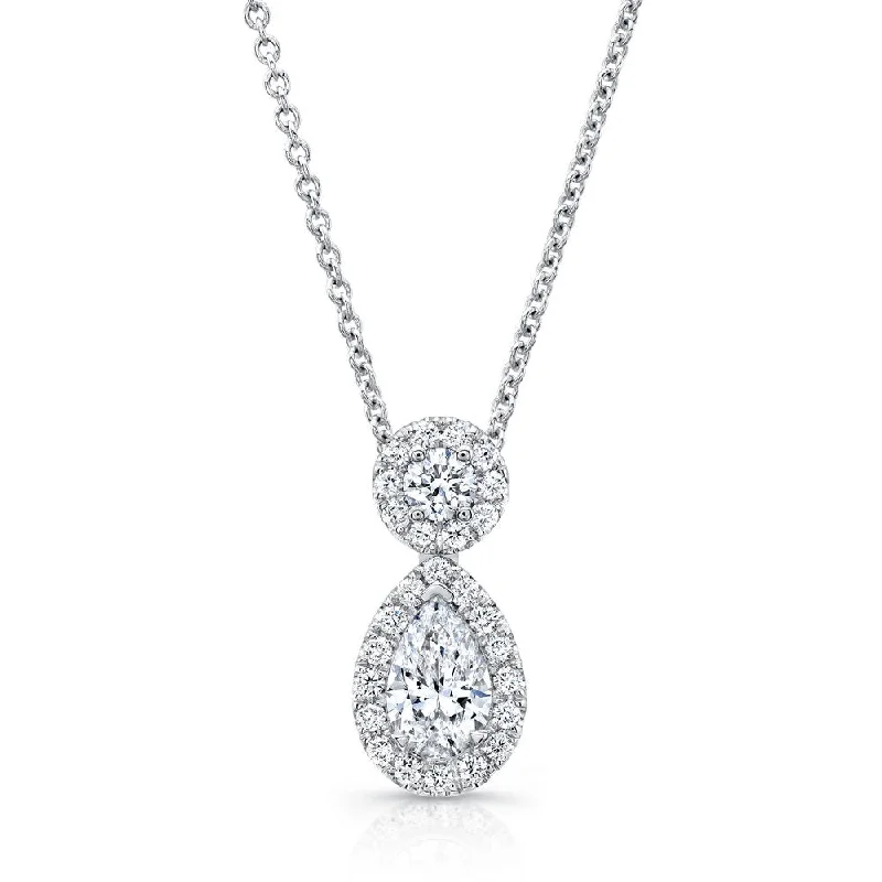 necklaces with white pearls -Uneek Pear-Shaped and Round Diamond Pendant