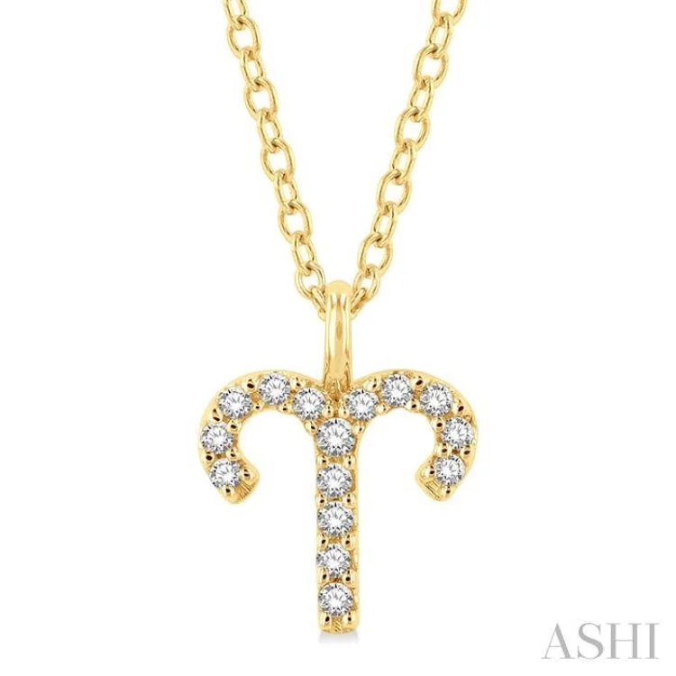 necklaces for beach wear -1/10 Ctw Aries Round Cut Diamond Zodiac Pendant With Chain in 14K Yellow Gold