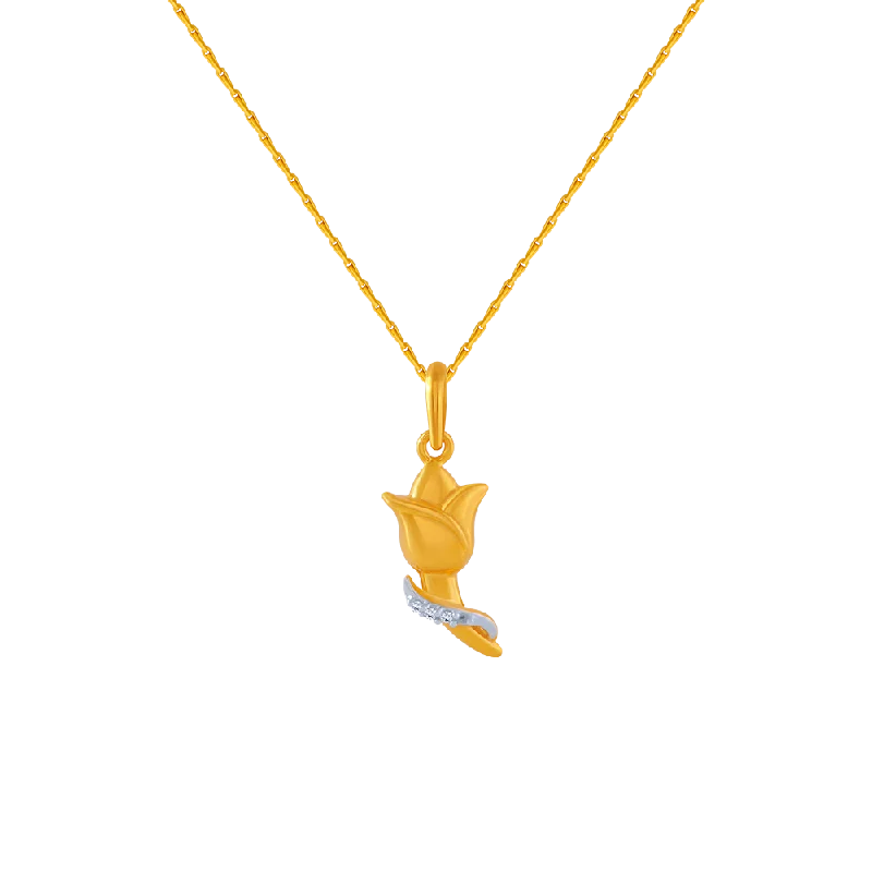 necklaces rose gold fashion -14KT (585) Yellow Gold And American Diamond Pendant For Women