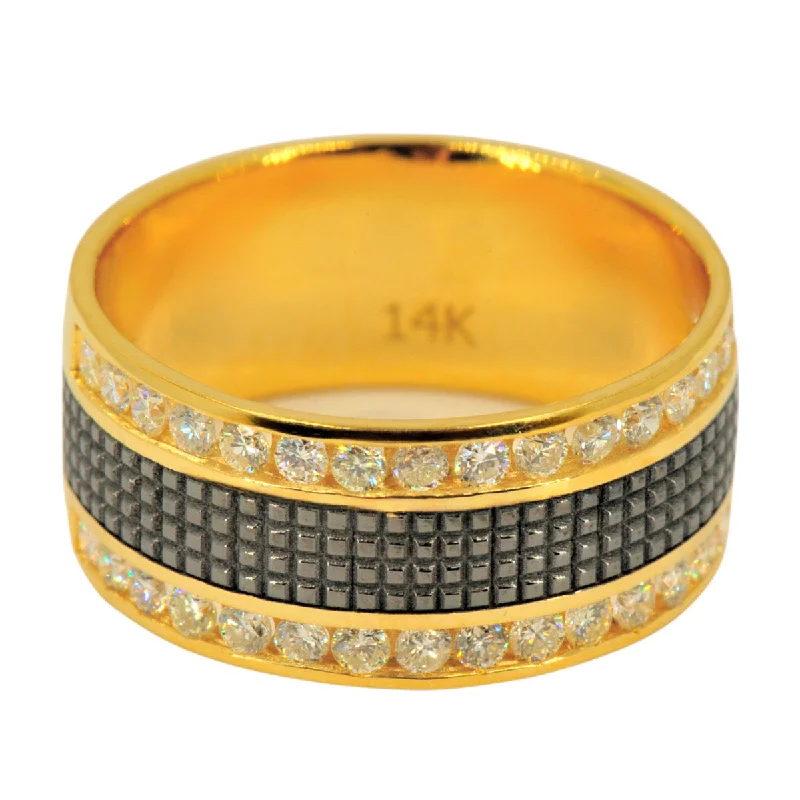 Statement engagement rings for ladies -14K 1.0 CTTW Men's Diamond And Black Plated Center Designer Band