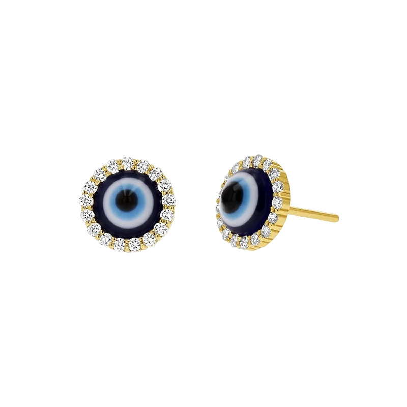 Simple pearl earrings for ladies -Round Diamond Evil Eye Studs