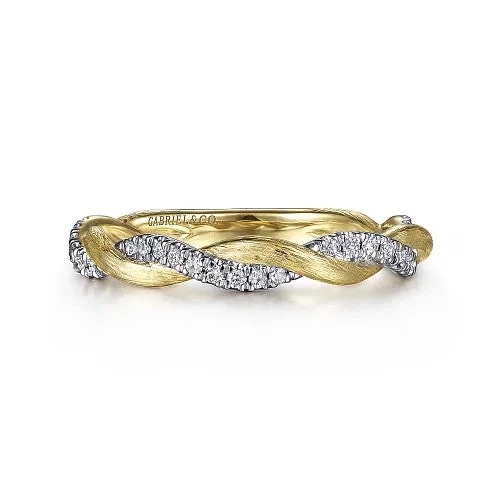 Classic gold engagement rings for women -14K Yellow Gold Twisted Diamond Stackable Ring