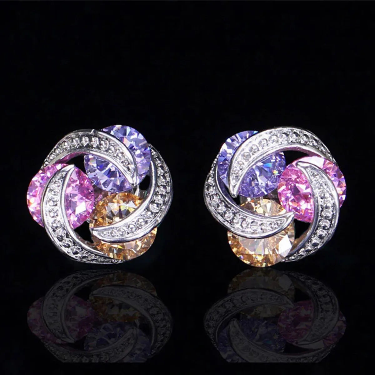 Modern gold hoop earrings for ladies -Fashion Colorful Zircon Contrast Color Copper Earrings Wholesale