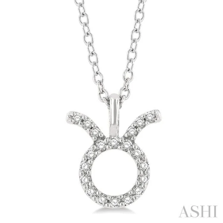 necklaces with lock charm -1/10 Ctw Taurus Round Cut Diamond Zodiac Pendant With Chain in 14K White Gold