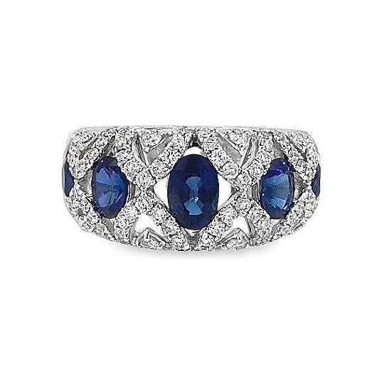 Ladies art deco earrings -18K Gold Sapphire & Diamond Wide Band