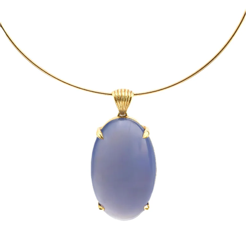 necklaces long chain style -Vintage 175 carat cabochon chalcedony 18k yellow gold wire necklace