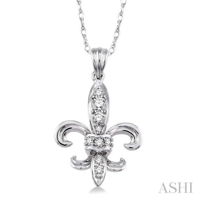 necklaces for evening wear -1/6 Ctw Round Cut Diamond Fleur De Lis Pendant in 14K White Gold with Chain