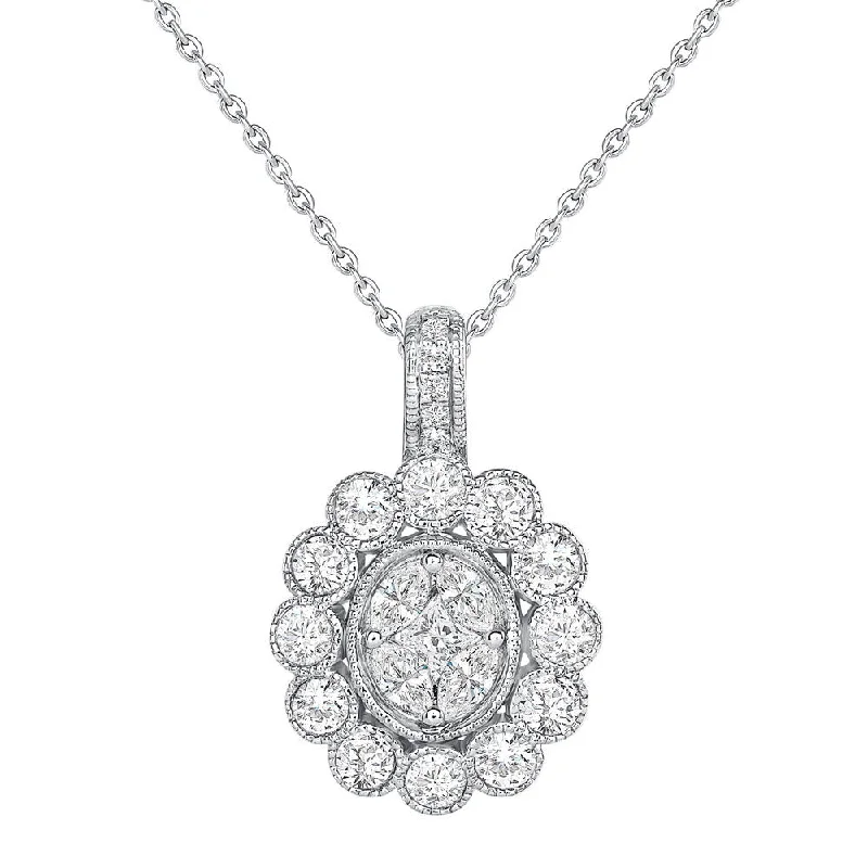 necklaces with aquamarine stone -Uneek Petals Design Cluster Diamond CenterPendant