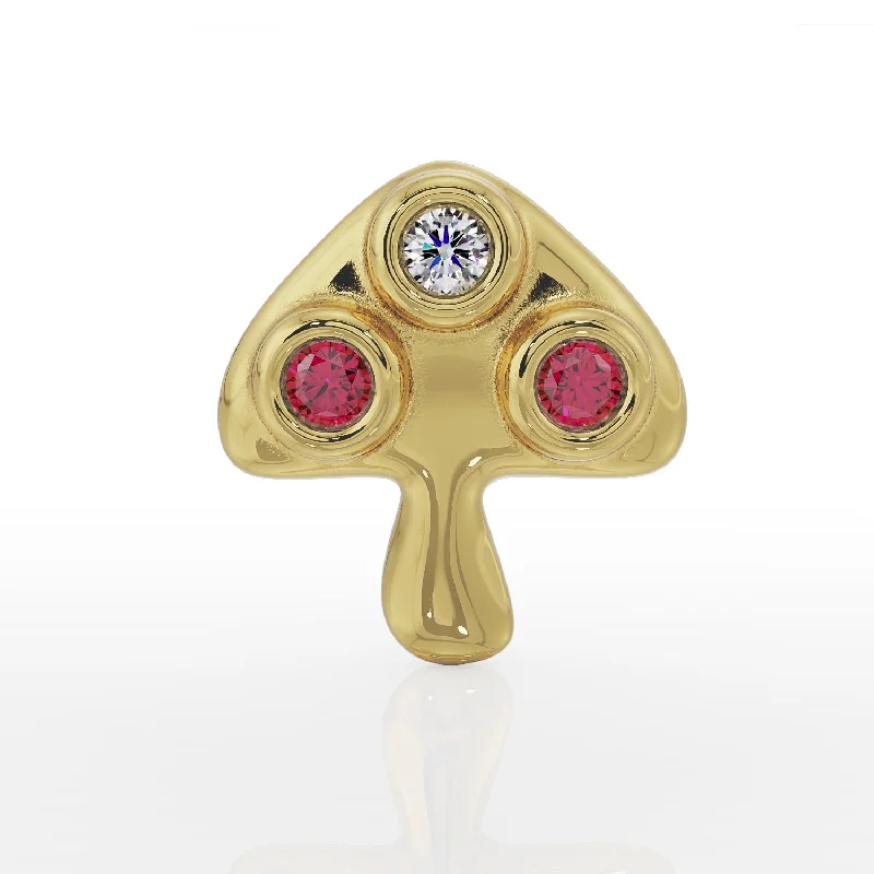 Ladies ruby stud earrings -Diamond and Ruby Mushroom Piercing Stud End