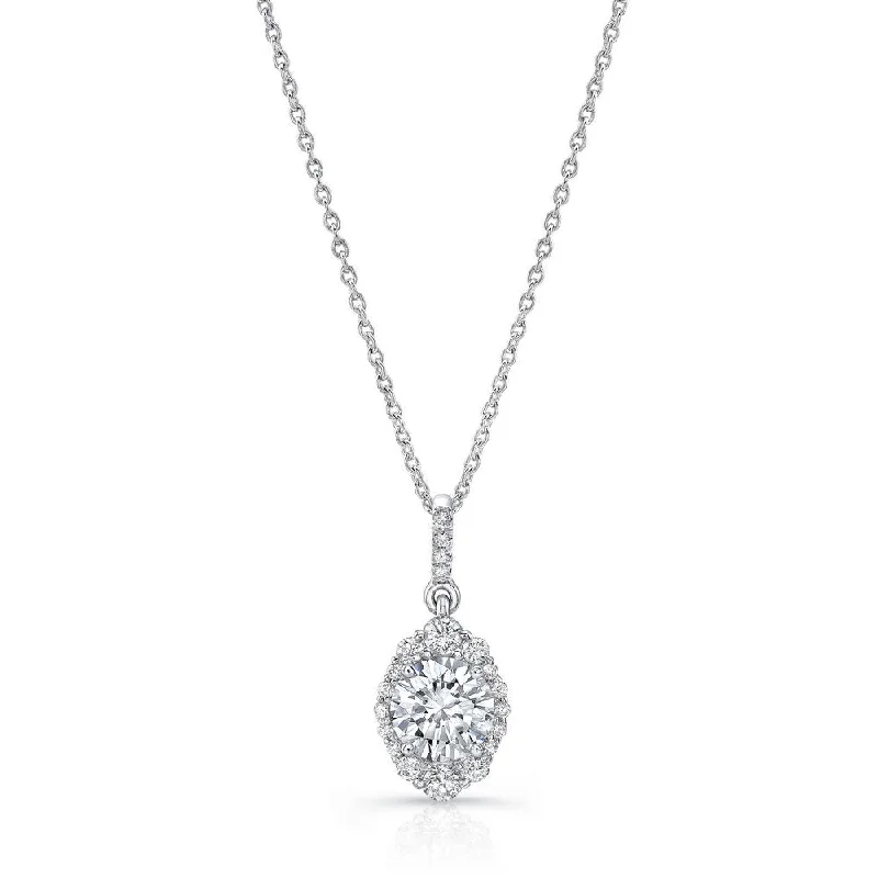 necklaces with red ruby -Uneek Petals Collection Halo Round Diamond Drop Pendant