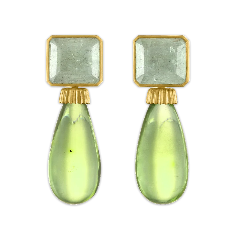 Ladies crystal stud earrings -Green Beryl and Amber Canthus Earrings